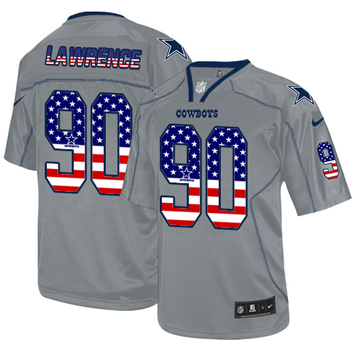Nike Cowboys #90 Demarcus Lawrence Grey Men's Stitched NFL Elite USA Flag Fashion Jersey - Click Image to Close